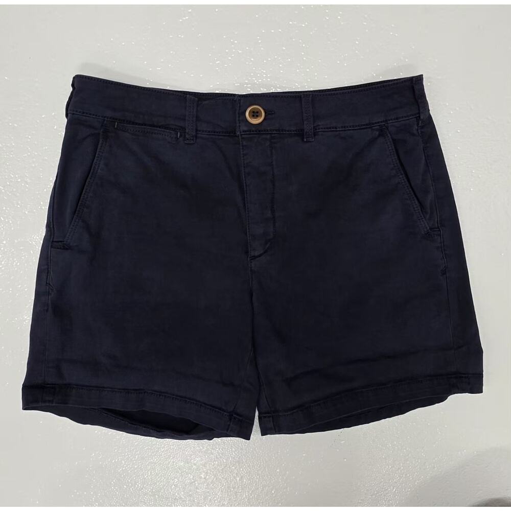 Anthropologie Shorts Womens 27 Washed Blue Mid Rise Flat Front Cotton Stretch